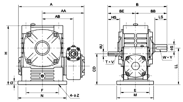 EWA Series Double Worm Gear Reducer — Through-Shaft Input WA Hollow Bore Output