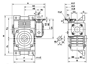 EWDKO Series Double Worm Gear Reducer — IEC Flange Input Co-Axial Dual Hollow Bore