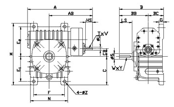 FO Series Double Worm Gear Reducer IEC B5 Flange Input Hollow Bore 80-180:1