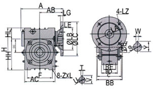 WDK Series worm gear reducer installation detail