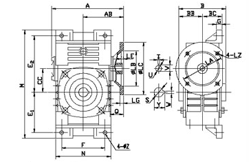 WDKO Series shaft configuration and dimensional diagram