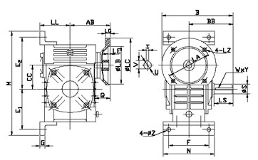 WDZ Series worm gear reducer construction detail and output shaft